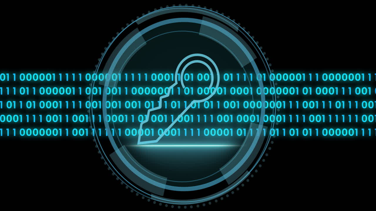 Animation of data processing over key icon and scope scanning