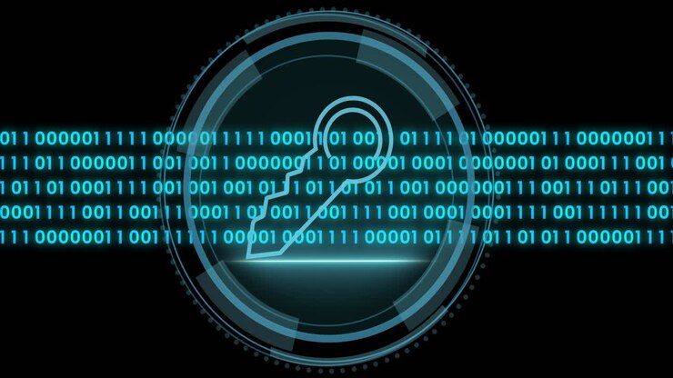 Animation of data processing over key icon and scope scanning