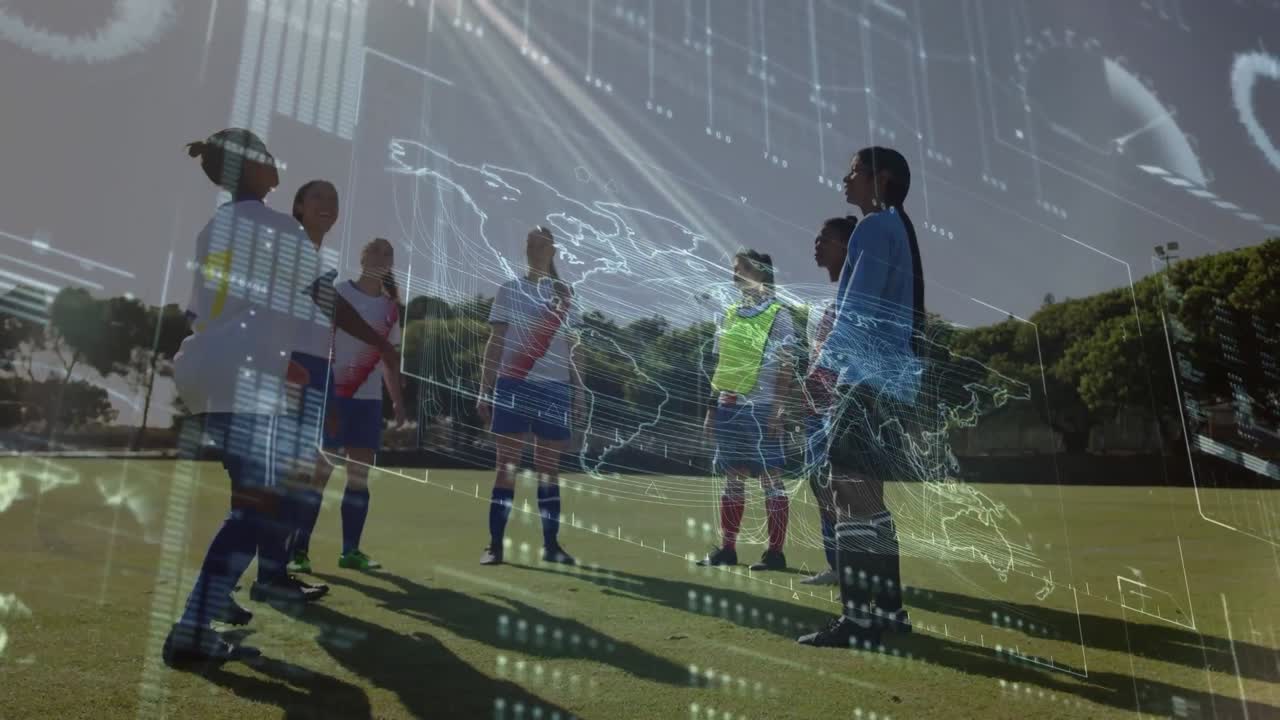 다양한 여성 축구 선수에 대한 데이터 처리 애니메이션