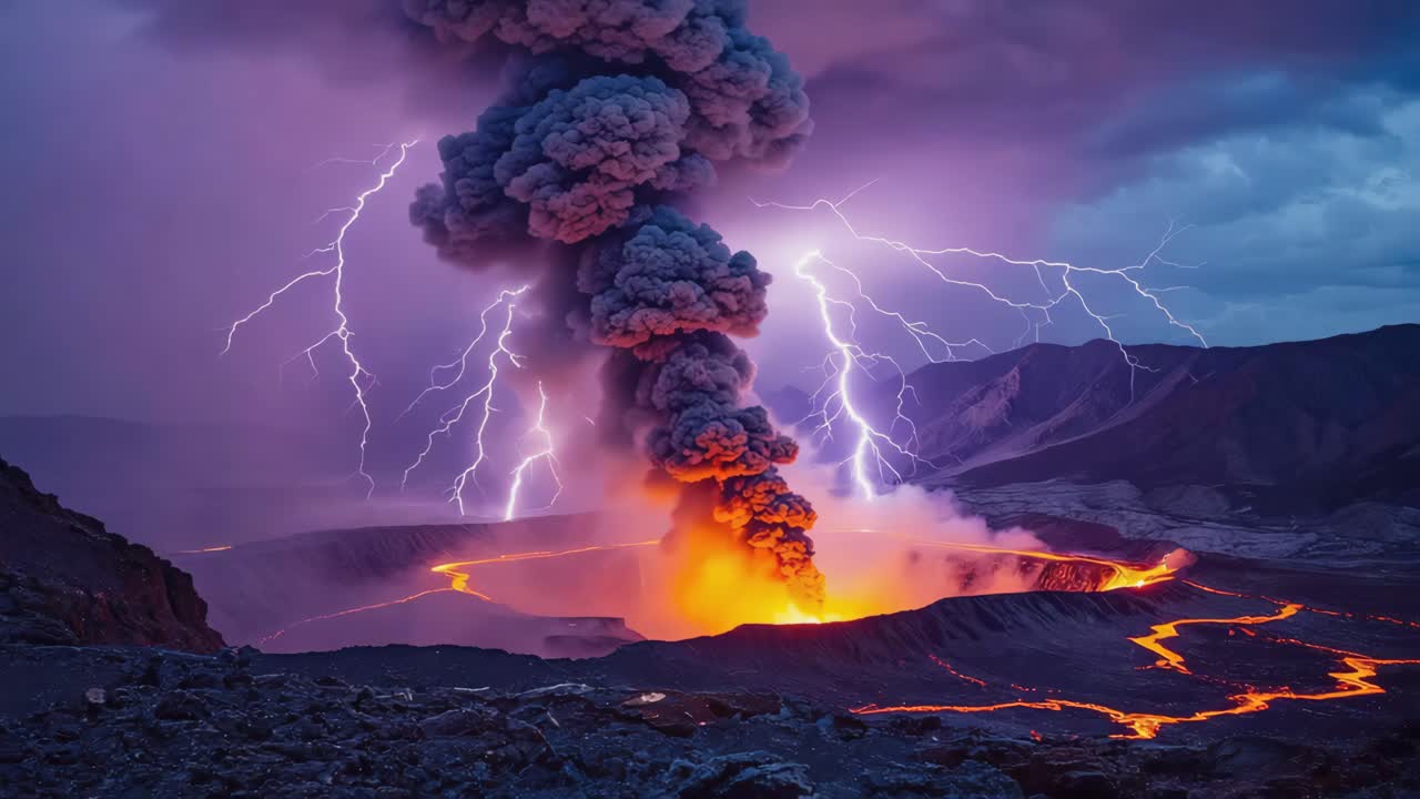 Volcanic Eruption with Lightning