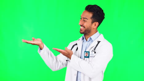 Space,-show-and-doctor-with-man-on-green-screen