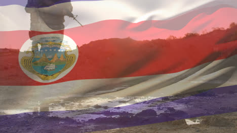 animation of flag of costa rica over diverse male soldiers