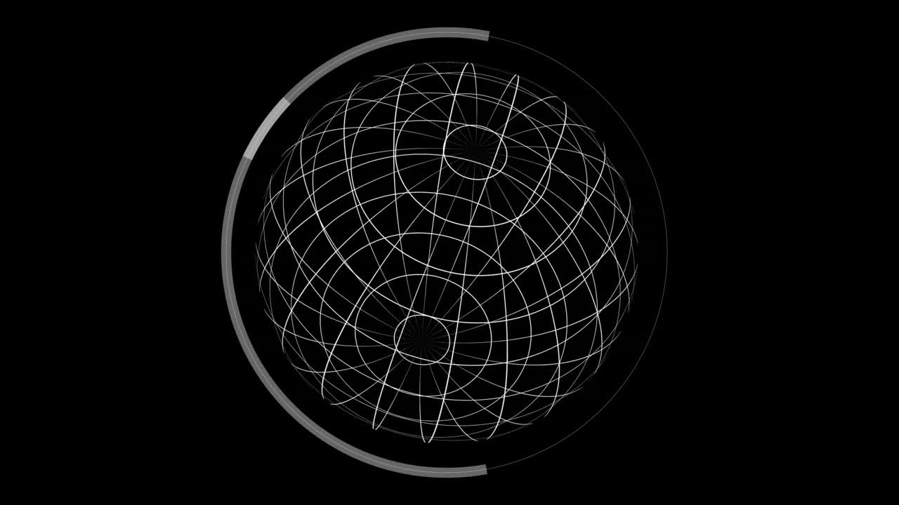 animación de un globo giratorio y procesamiento de datos sobre un fondo negro