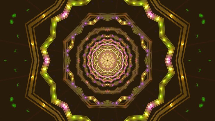 Questo screensaver con loop continuo mostra un tunnel di forme dinamiche e colori vivaci, offrendo un'esperienza coinvolgente e affascinante. Il movimento continuo cattura gli spettatori
