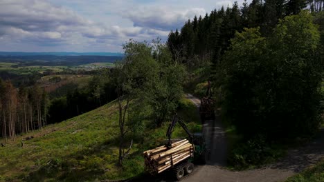 Luftaufnahme-Eines-Lastwagens,-Der-Holz-Transportiert