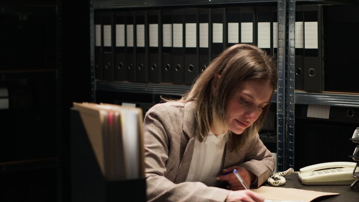 Businesswoman Answering Phone in Office