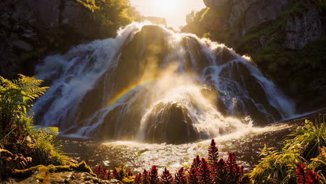 majestic waterfall under golden sunrise