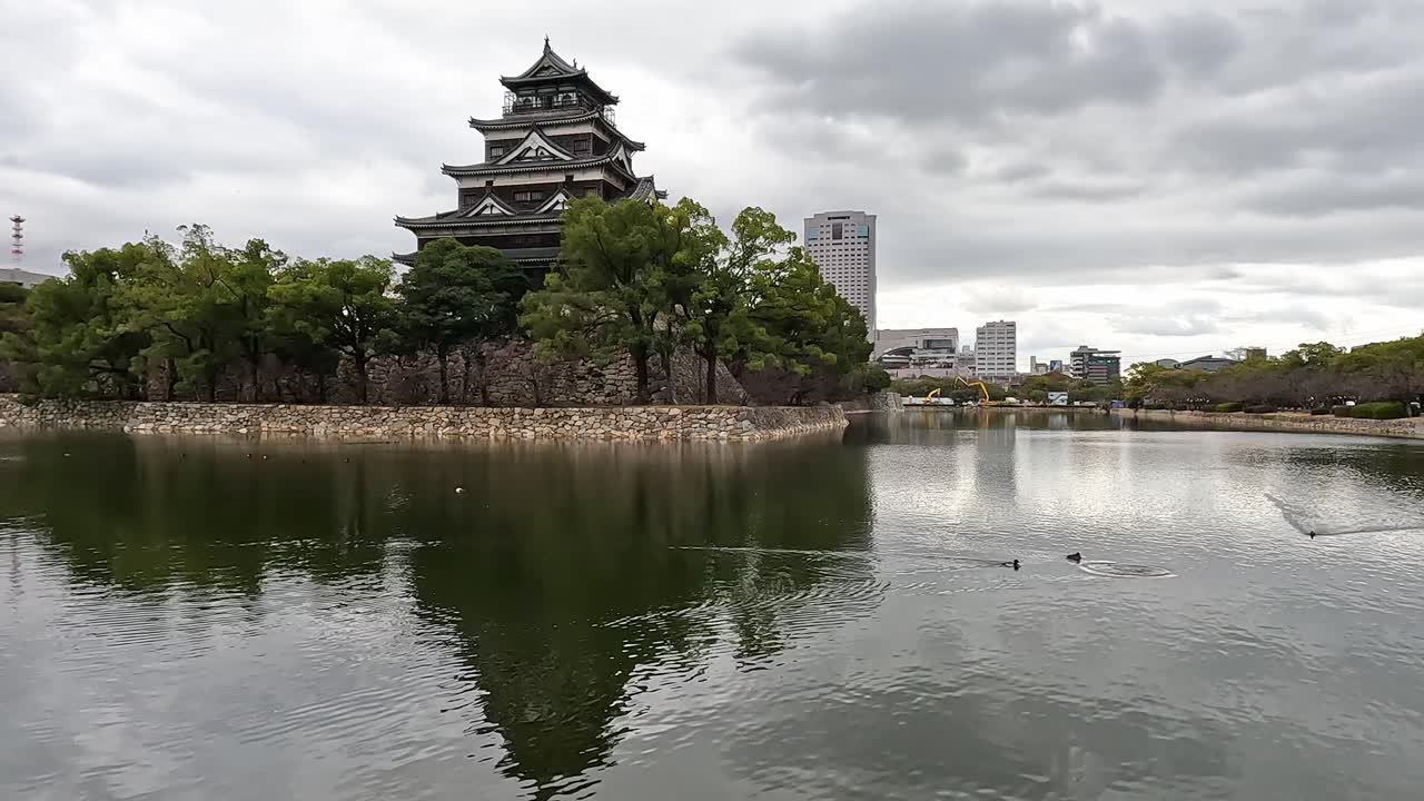 Beautiful Hiroshima Castle reflecting in the castle moat ,Hiroshima, Japan