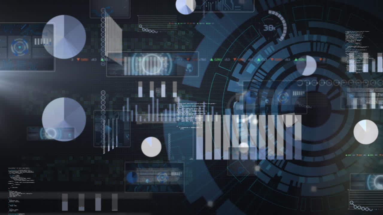 animación de estadísticas y procesamiento de datos sobre el paisaje urbano