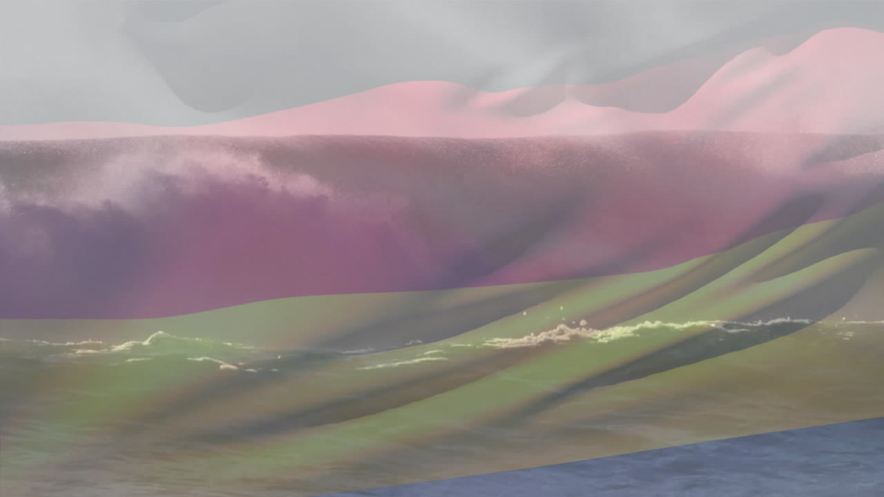 독일 국기가 바다에 부 ⁇ 히는 파도 위에서 흔들리는 애니메이션