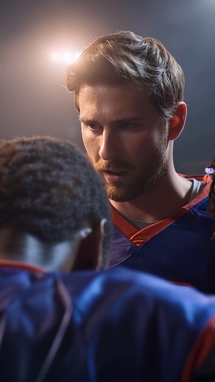 Intense Focus and Determination on the Field: A Football Team in a Critical Moment Before the Game's Final Push, Highlighting Passion and Team Spirit