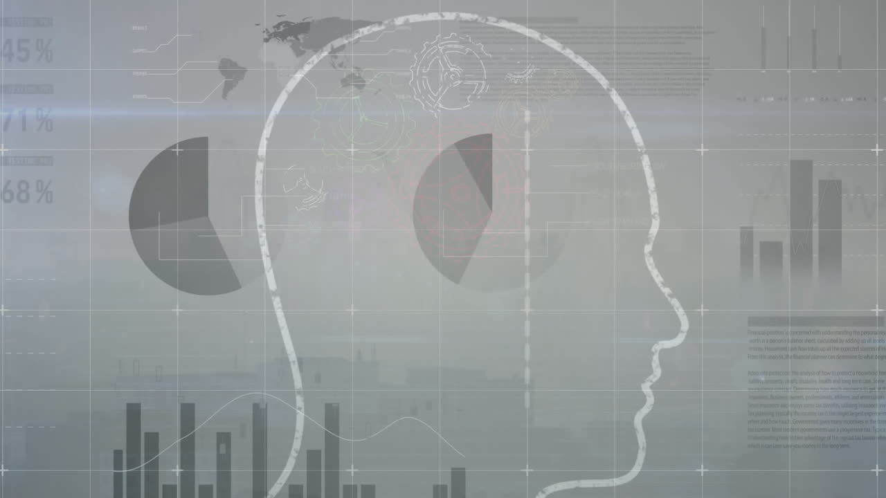 animación del procesamiento de datos sobre el dibujo de cabeza