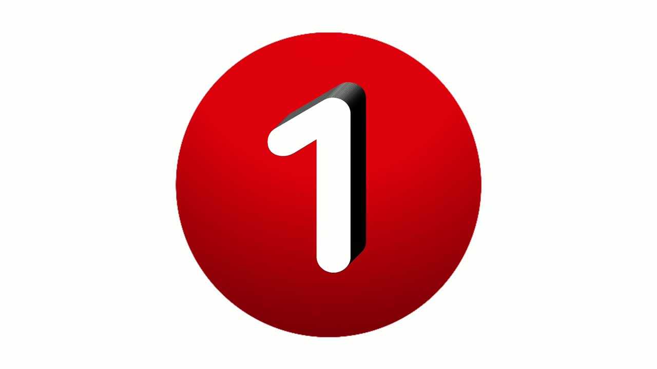 3D Number 1 one sign symbol animation motion graphics icon on red sphere on white background,cartoon video number for video elements