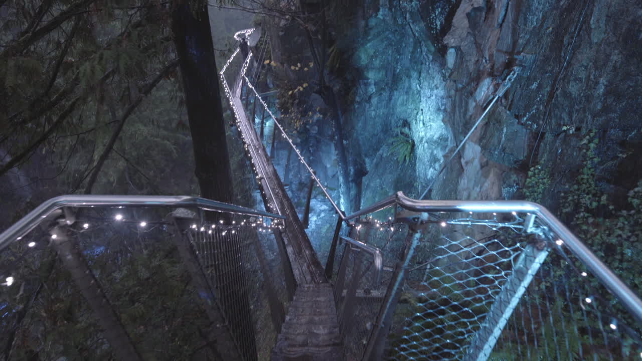 camino decorado con luces de navidad azules en el parque