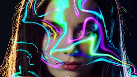 woman with colorful light painting portrait