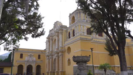 panning shot of la merced church in antigua guatemala