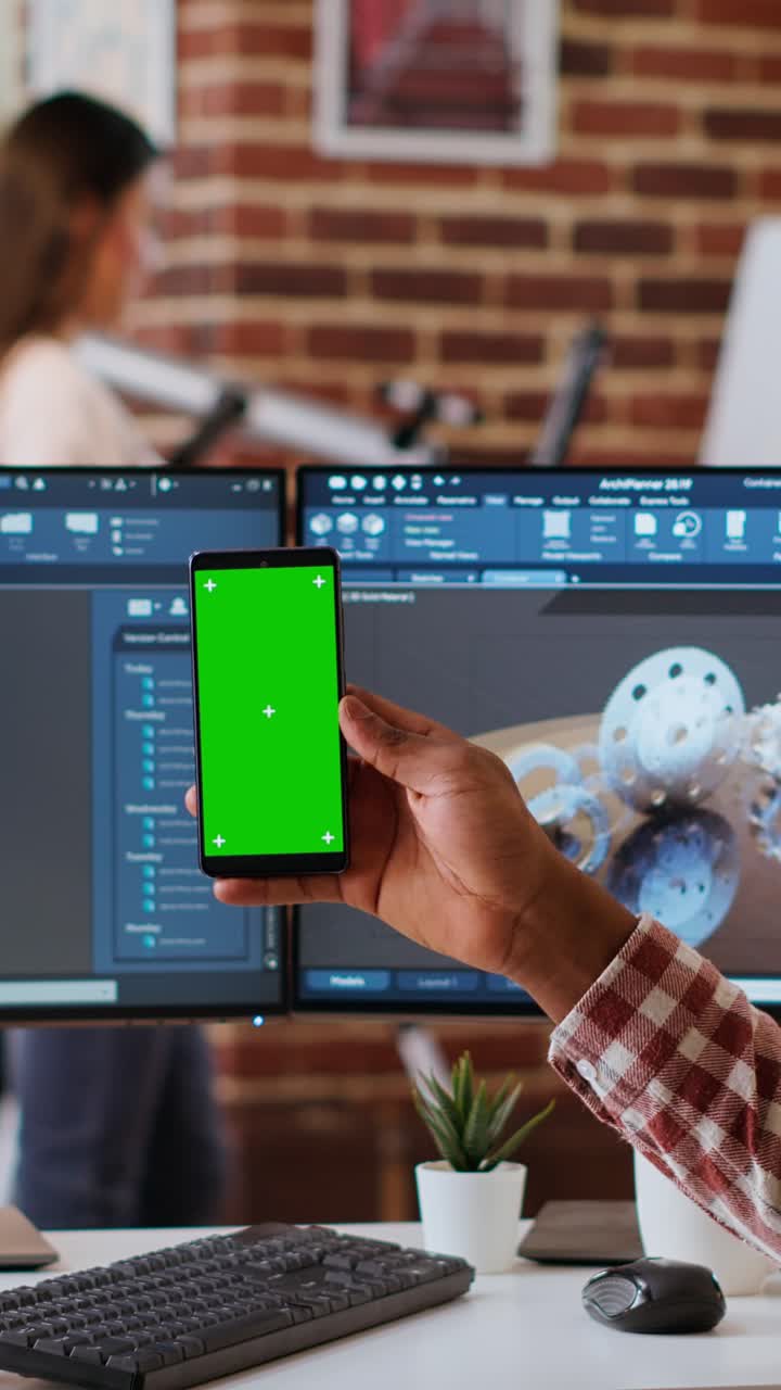 Vertical Video African american industrial designer works on 3D renders and isolated mockup