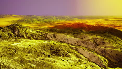 landscape of an alien planet illustrating barren terrain under a vibrant sky