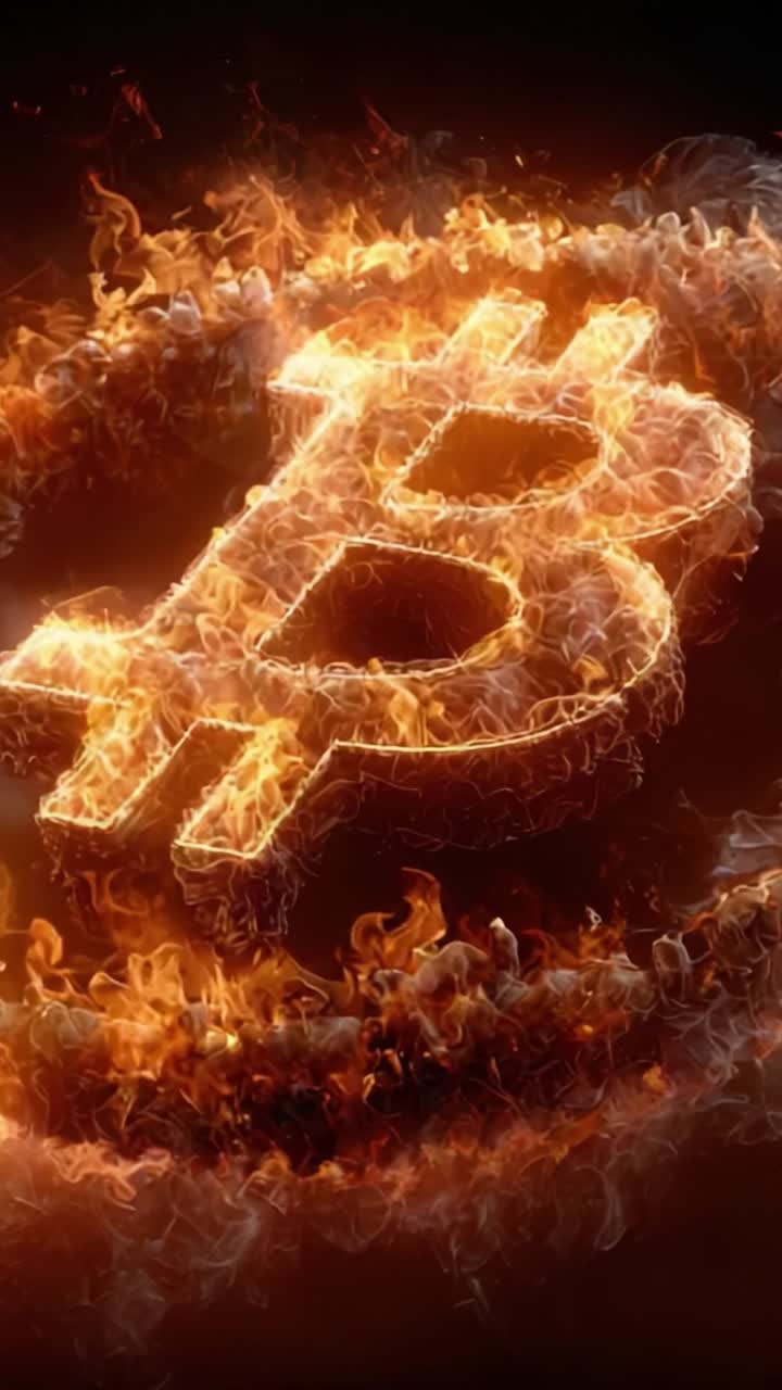 Una representación ardiente de la criptomoneda: el símbolo de Bitcoin envuelto en llamas demuestra el poder y la transformación en el panorama de la divisa digital