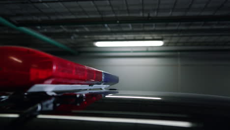colorful lights flashing on police car. siren lights on roof of patrol vehicle