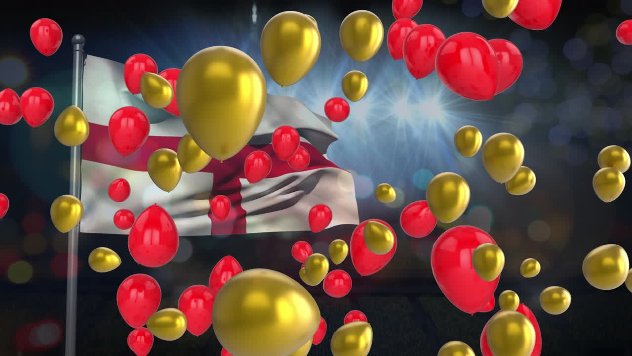 영국의 발 위에 풍선과 불빛의 애니메이션