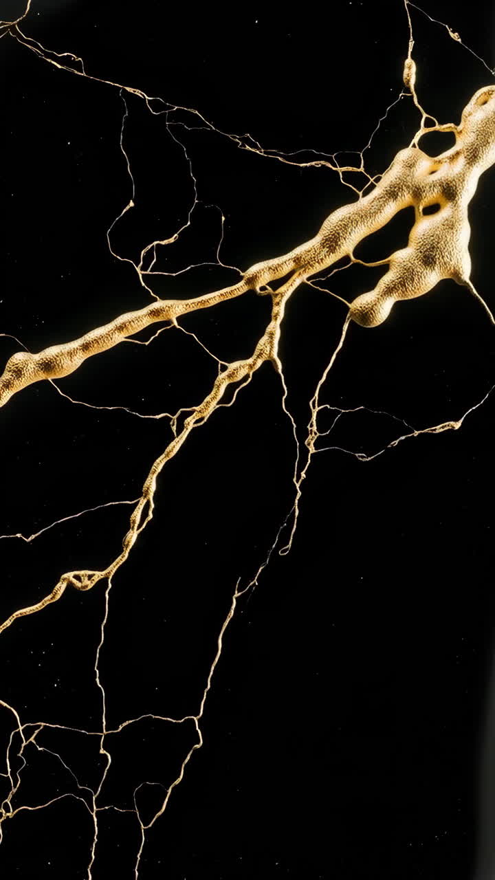 Kintsugi Style Golden Veins on Black Abstract Background
