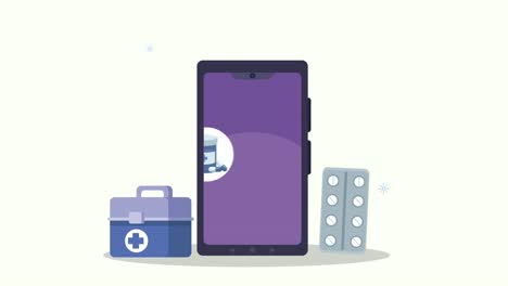 smartphone with medical set icons animation