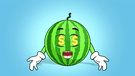 cartoon watermelon face animation dollar sign in eyes  with luma matte