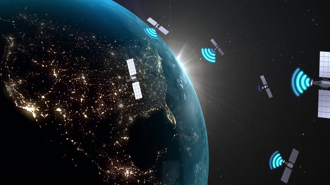 Satelliti in orbita attorno alla Terra che trasmettono segnali dati