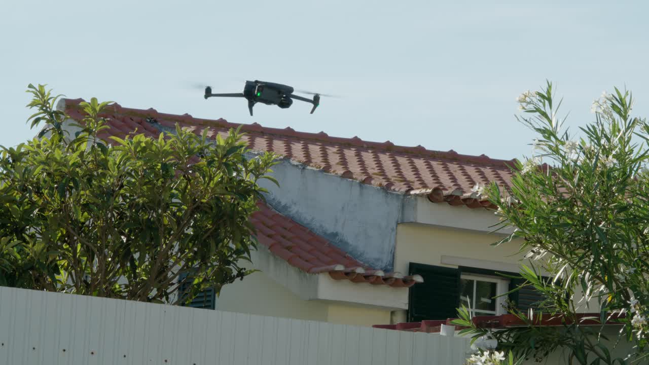Static shot of drone hovering in the sky.