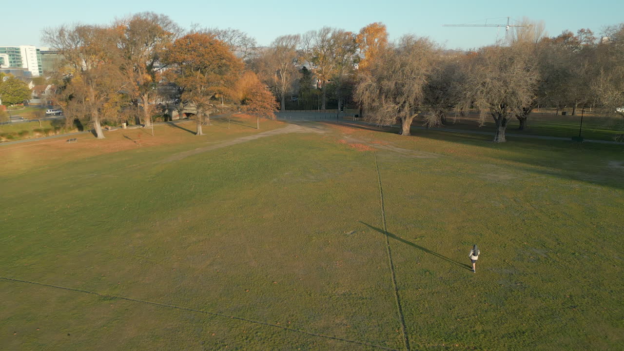 Alba autunnale a Hagley Park Nord quasi vuoto, Christchurch Nuova Zelanda 4K 60FPS.