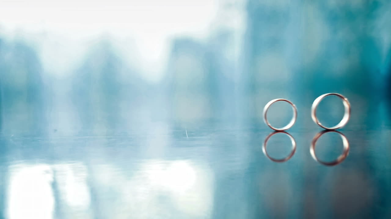 Wedding rings on table. Close up of wedding rings on table