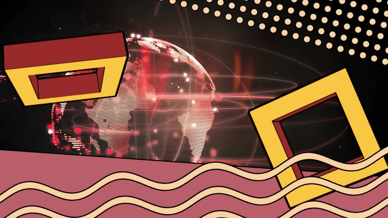 연결 네트워크와 함께 추상적인 레트로 모양의 애니메이션