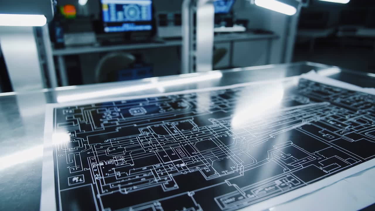 Technical drawing of circuit board in a lab
