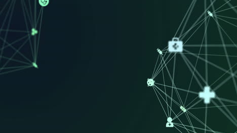 animation of digital interface and globe of network of connections with white icons turning on green