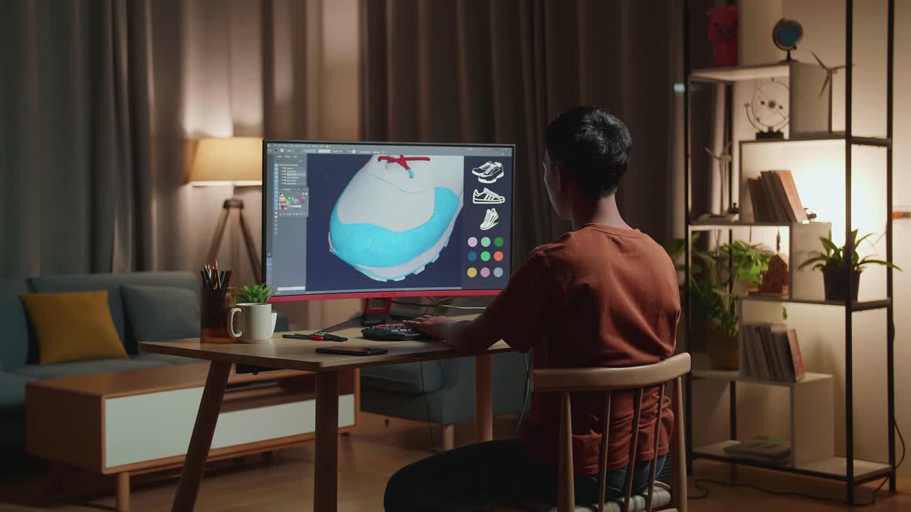 Young Person Designing Shoes on a Computer
