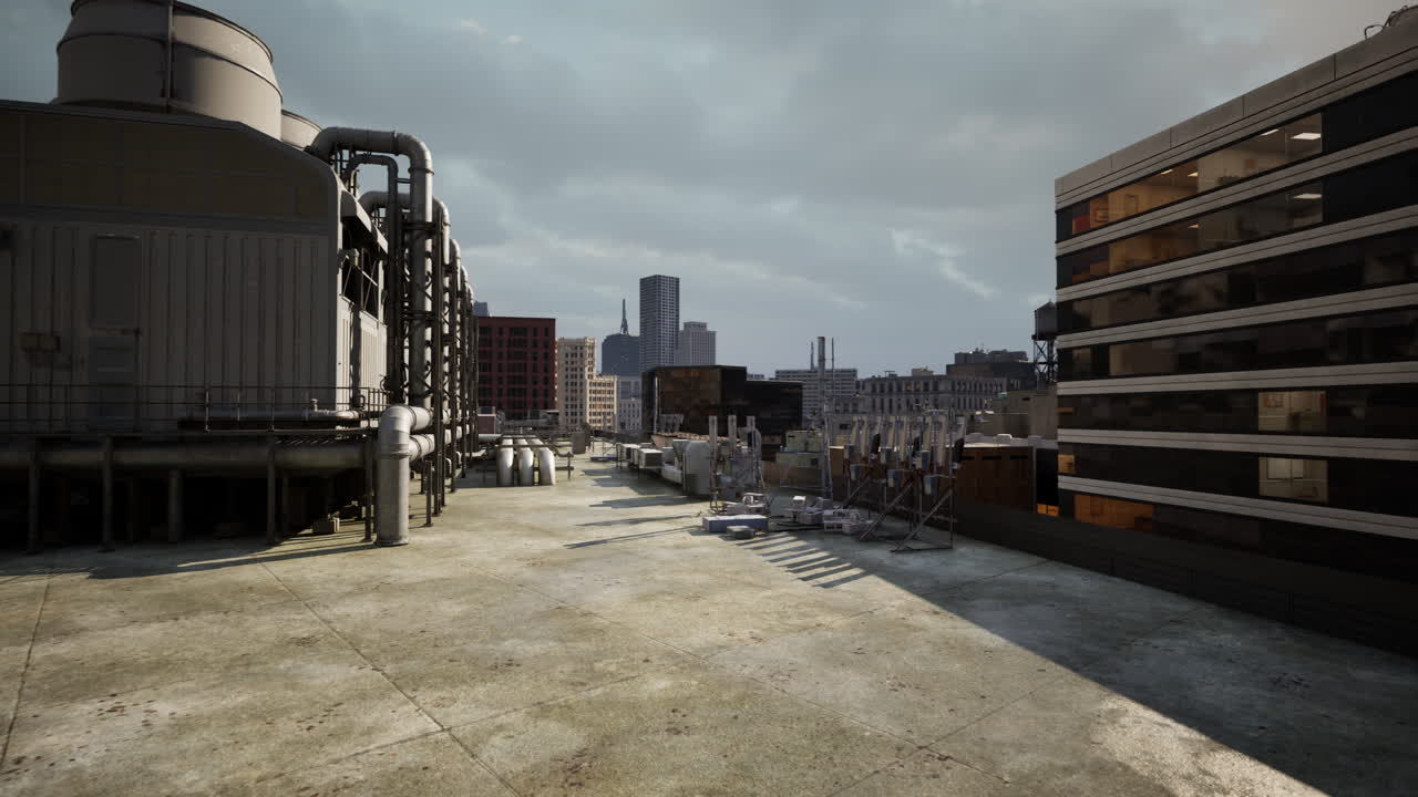 una vista desde el techo de un paisaje urbano industrial