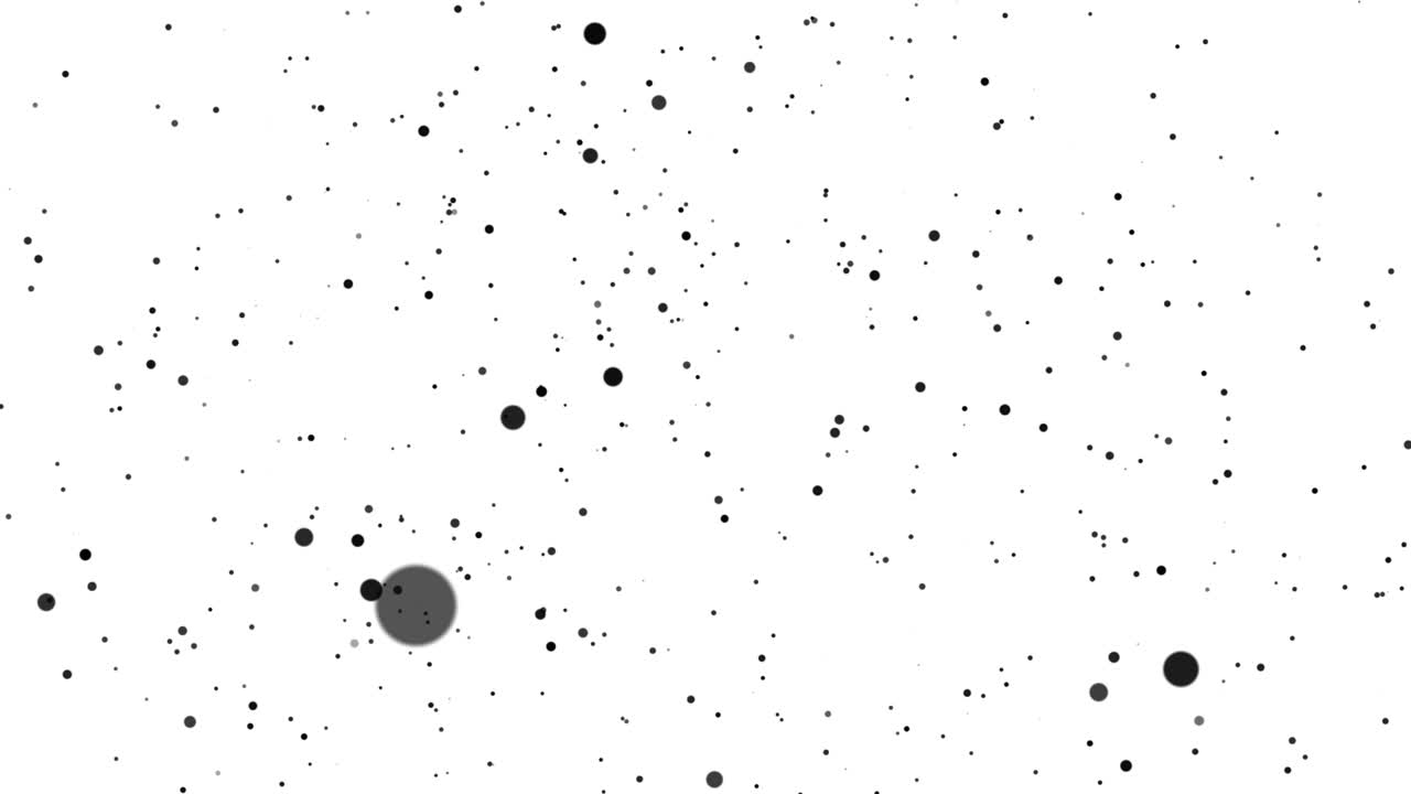Animazione di particelle nere di diverse dimensioni che si muovono nello spazio su uno sfondo bianco. Puoi usare questo filmato per sfondi video.
