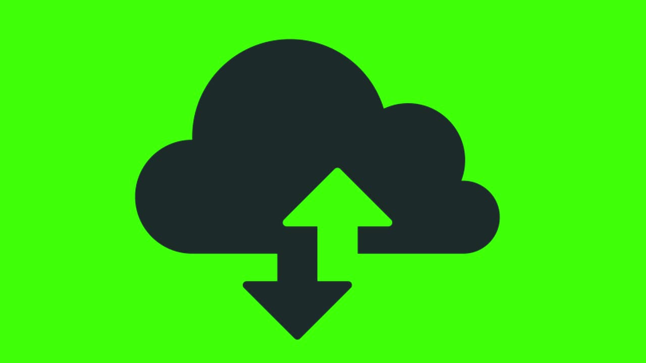 animación de un icono de servicios en la nube en una pantalla verde