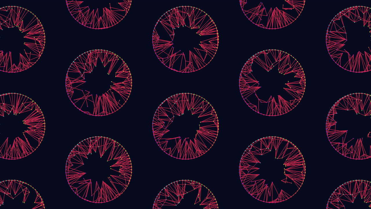 Symmetrical red line circles on black background
