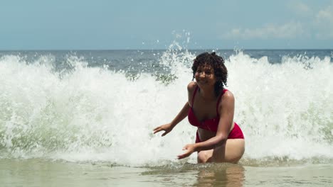 explore the beauty of a sunny day with a teenage girl in swimwear on a white sand beach