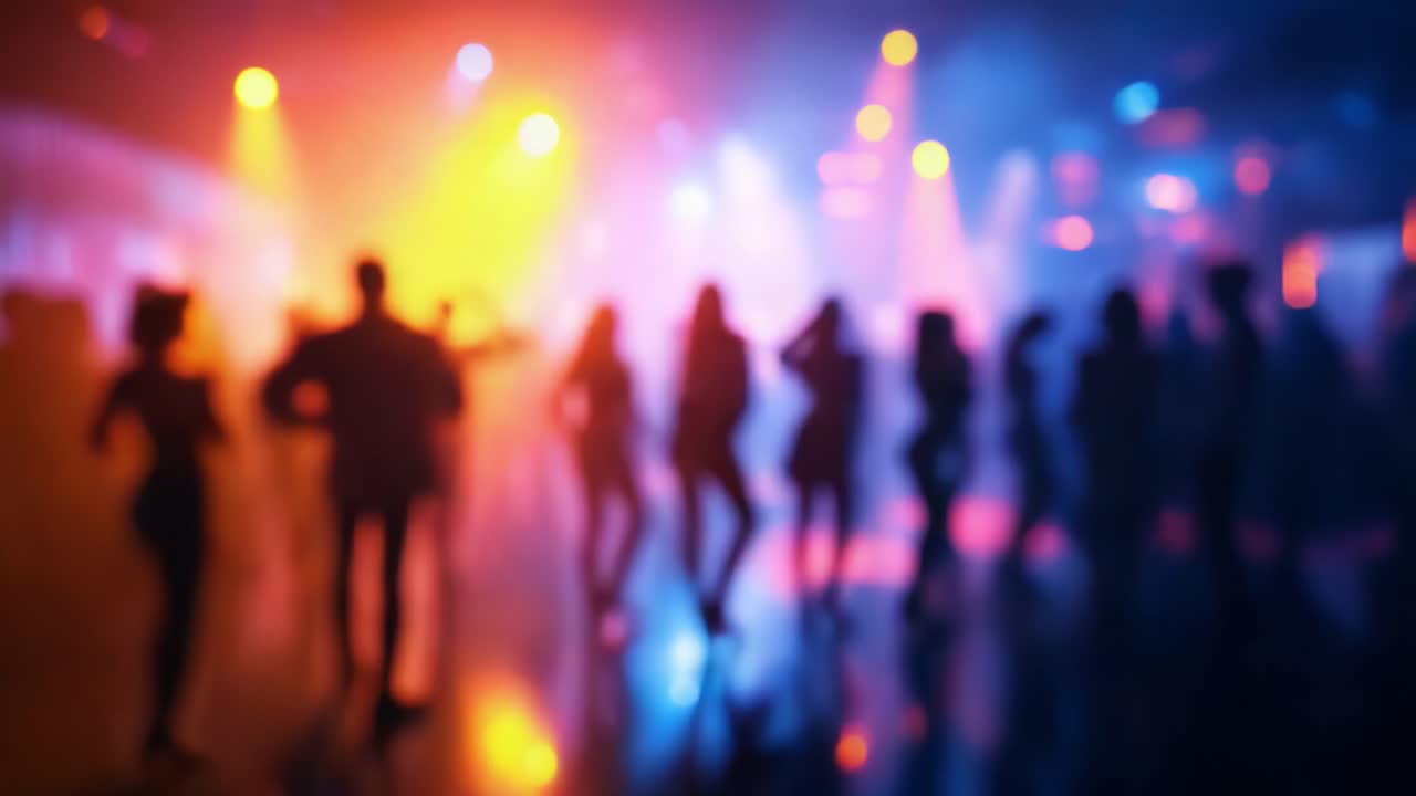 A Dynamic Dance Floor Experience Filled with Vibrant Lights and Energetic Movements Amidst a Sea of Figures in an Enchanting Atmosphere