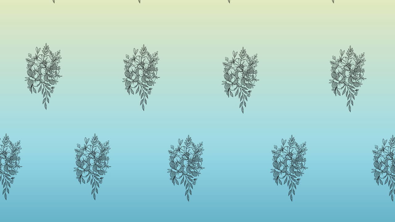 Composition of rows of green leaves moving on blue background