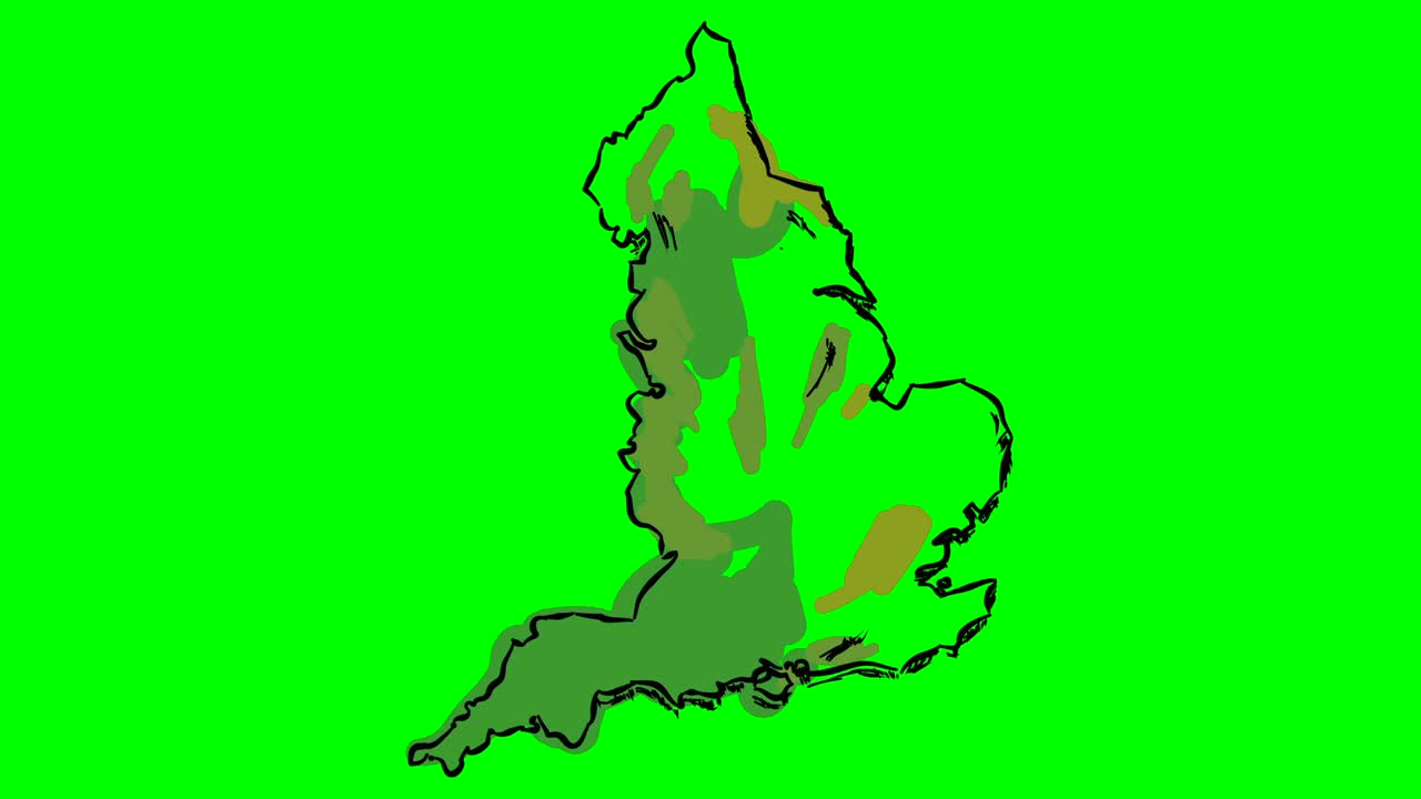 England drawing colored map on green screen isolated whiteboard