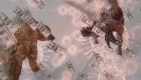animación de las cifras de toros y osos del mercado de valores con la caída del dólar coronavirus covid19