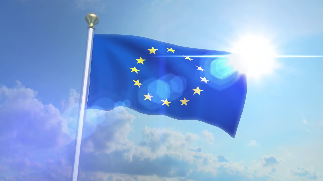 Euro, Europa, bandiera sventolante, Eurozona, UE, Unione Europea 4k