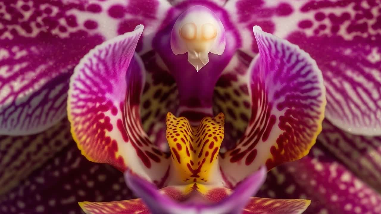 Exploring the Intricate Beauty of a Vibrant Orchid Flower, Showcasing a Unique Symmetry and Striking Color Patterns that Captivate the Eye and Elevate Nature's Aesthetics