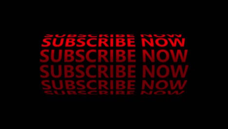suscribirse ahora. tipografía de texto rojo. animación de bucle en fondo negro banner animado.