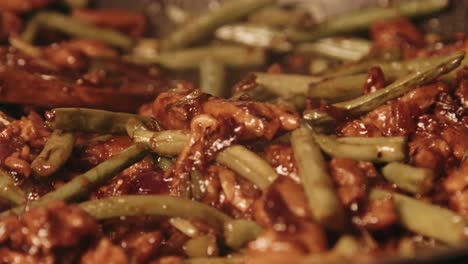 Steaming-Vegan-Pork-Teriyaki-Dish-with-Green-Beans-and-Red-Onions