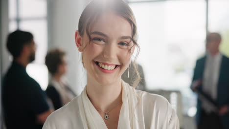 portrait of a smiling businesswoman in an office setting